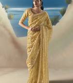 Yellow fancy fabric with designer embroidery sequince work saree