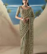 Light olive fancy fabric with designer embroidery sequince work saree