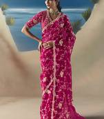 Rani pink fancy fabric with designer embroidery sequince work saree