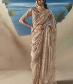 Beige fancy fabric with designer embroidery sequince work saree