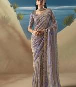 Lavender fancy fabric with designer embroidery sequince work saree