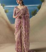 Rose pink fancy fabric with designer embroidery sequince work saree