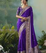 Purple dola viscose silk saree with zari weaving & sequence work blouse