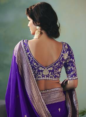 Purple dola viscose silk blend saree with zari weaving & sequence work blouse 4