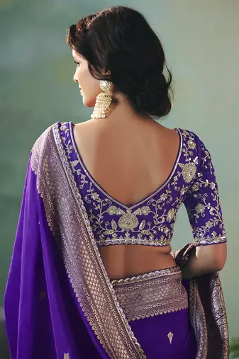 Purple dola viscose silk blend saree with zari weaving & sequence work blouse