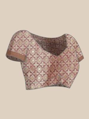 Beige woven banarasi silk saree with blouse 2