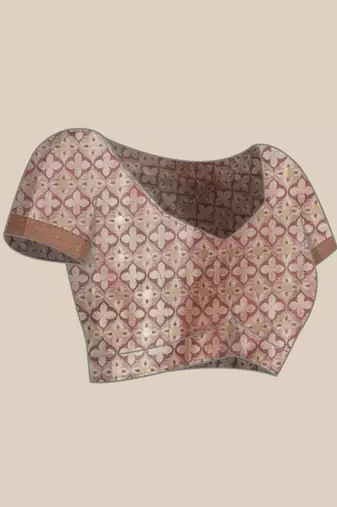 Beige woven banarasi silk saree with blouse