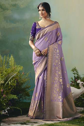 Lavender dola viscose silk saree with zari weaving & sequence work blouse