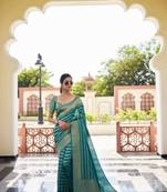 Teal blue zari woven banarasi soft georgette saree