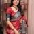 Maroon printed cotton slub saree with unstitched blouse piece