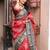 Maroon printed cotton slub saree with unstitched blouse piece