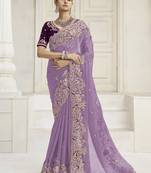 Lavender party wear fendi saree with designer blouse fabric