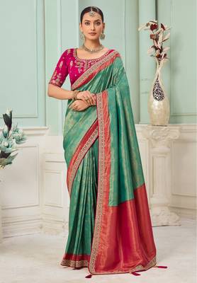 Rama party wear jecquard saree with designer blouse fabric 1