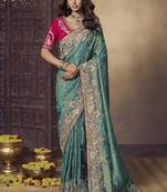 Rama party wear jecquard saree with designer blouse fabric