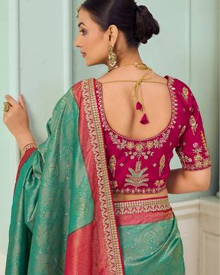 Rama party wear jecquard saree with designer blouse fabric 3