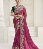 Rani pink party wear fendi saree with designer blouse fabric