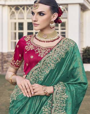 Rama party wear jecquard saree with designer blouse fabric 2