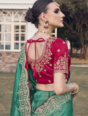 Rama party wear jecquard saree with designer blouse fabric 3