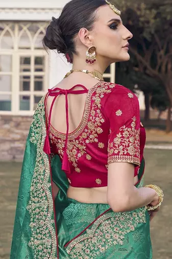 Rama party wear jecquard saree with designer blouse fabric