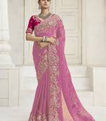 Pink party wear fendi saree with designer blouse fabric