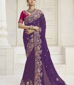 Purple party wear fendi saree with designer blouse fabric