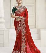 Red party wear fendi saree with designer blouse fabric