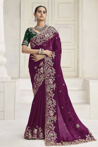 Wine party wear fendi saree with designer blouse fabric