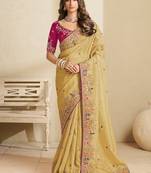 Gold party wear tissue saree with designer blouse fabric