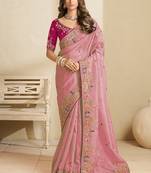 Pink party wear tissue saree with designer blouse fabric