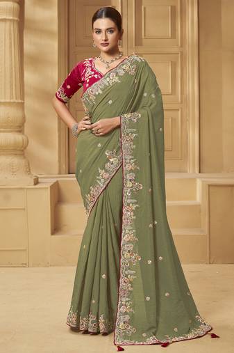 Mehendi party wear fancy silk saree with designer blouse fabric
