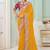 Yellow party wear satin saree with designer blouse fabric