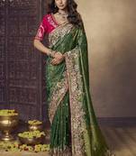 Green party wear jecquard saree with designer blouse fabric