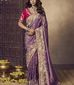 Purple party wear jecquard saree with designer blouse fabric