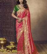 Red party wear jecquard saree with designer blouse fabric