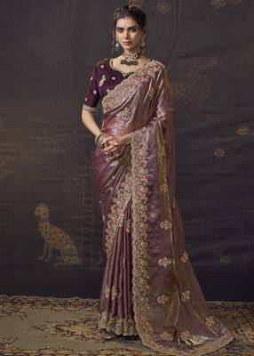 Purple party wear self jecquard saree with designer blouse fabric 1
