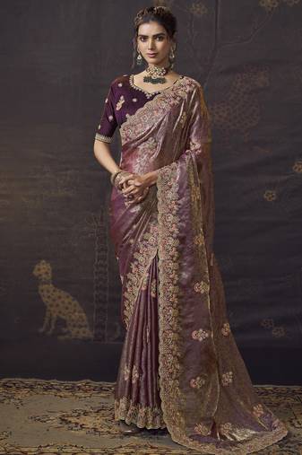 Purple party wear self jecquard saree with designer blouse fabric