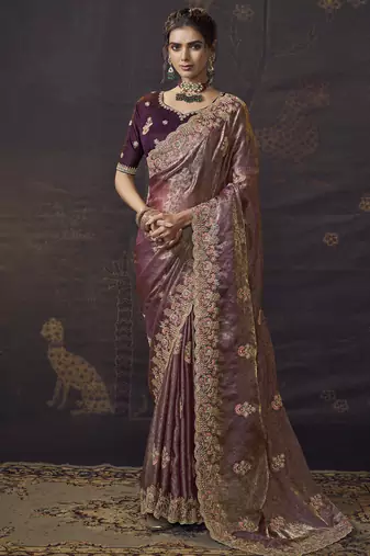 Purple party wear self jecquard saree with designer blouse fabric