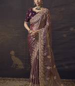 Purple party wear self jecquard saree with designer blouse fabric