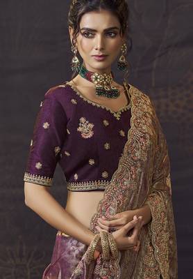 Purple party wear self jecquard saree with designer blouse fabric 2