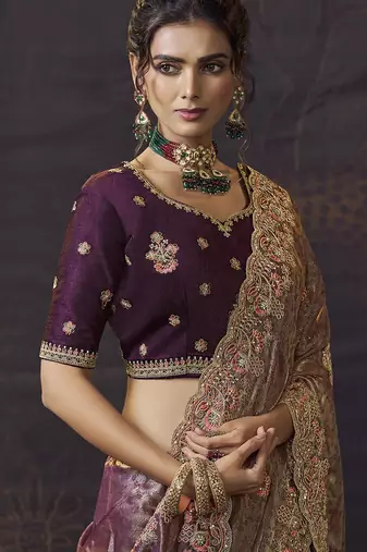 Purple party wear self jecquard saree with designer blouse fabric