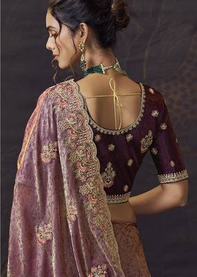 Purple party wear self jecquard saree with designer blouse fabric 3