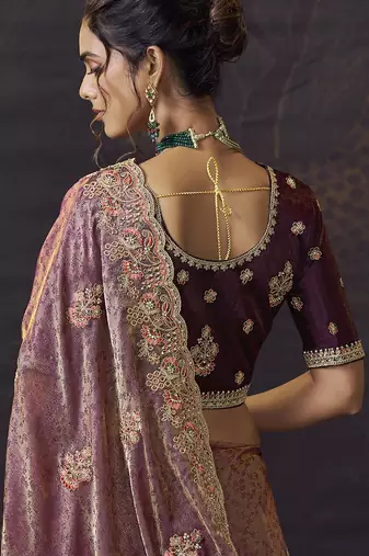 Purple party wear self jecquard saree with designer blouse fabric
