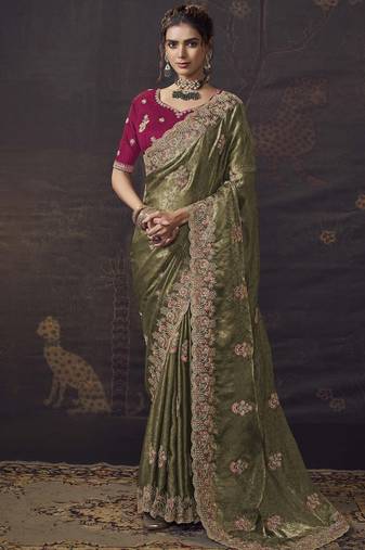 Mehendi party wear self jecquard saree with designer blouse fabric