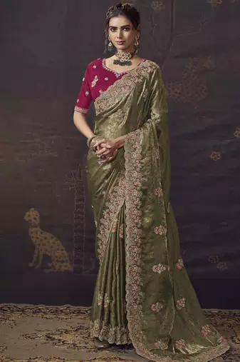 Mehendi party wear self jecquard saree with designer blouse fabric