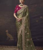 Mehendi party wear self jecquard saree with designer blouse fabric