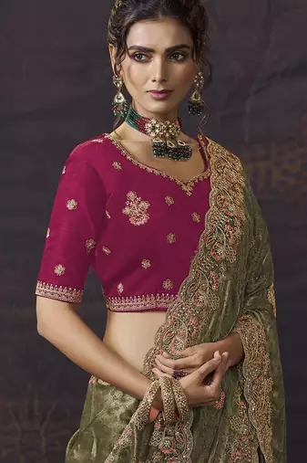 Mehendi party wear self jecquard saree with designer blouse fabric