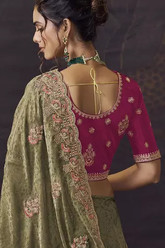 Mehendi party wear self jecquard saree with designer blouse fabric