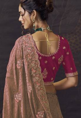 Peach party wear self jecquard saree with designer blouse fabric 3
