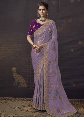 Light purple party wear self jecquard saree with designer blouse fabric 1