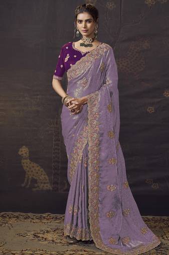Light purple party wear self jecquard saree with designer blouse fabric